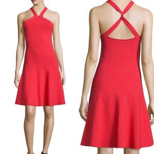 T by Alexander Wang Ribbed Cross-Back Fit-and-Flare Dress